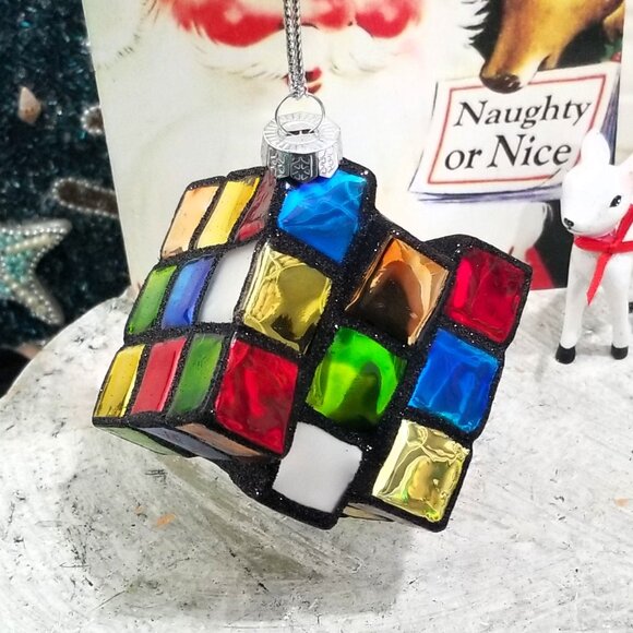 Blown Glass Rubik's Cube Christmas Ornament Puzzle Game - Picture 3 of 5